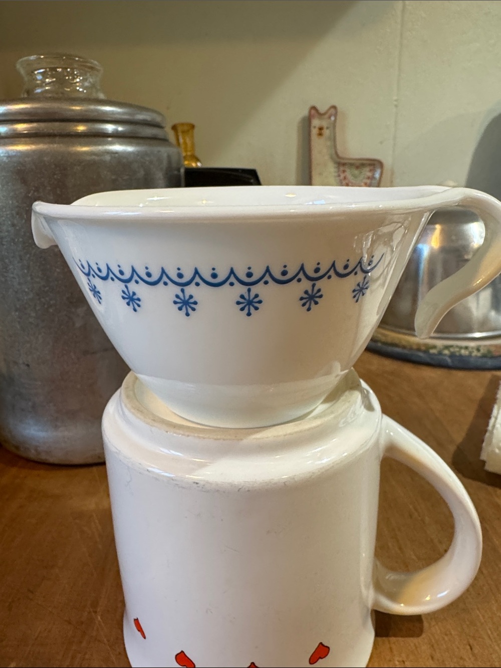 Corelle White creamer with Blue Snowflake Pattern